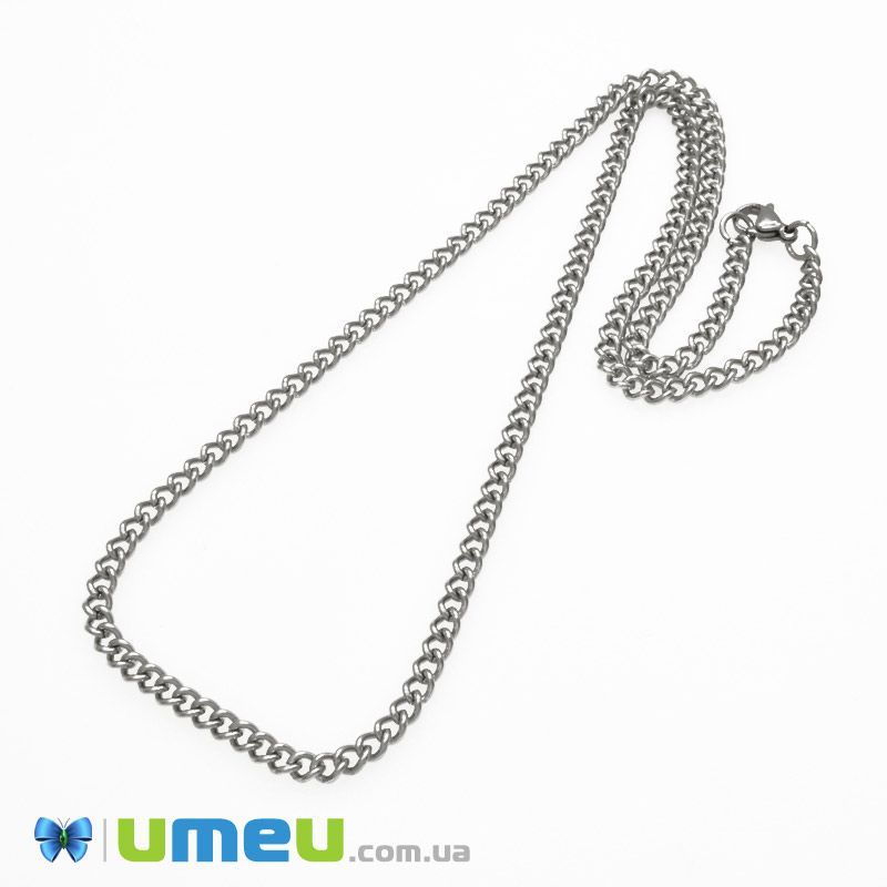 Основа на шию з нерж. ст., Темне срібло, 4 мм, 50 см (STL-049616)