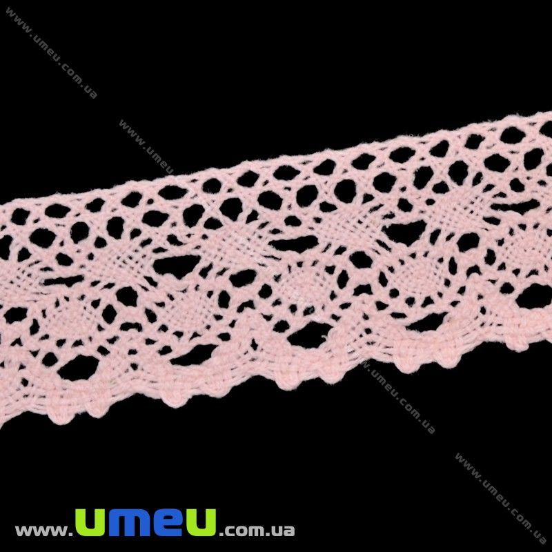 Мереживо бавовняне, 38 мм, Рожеве (LEN-016179)