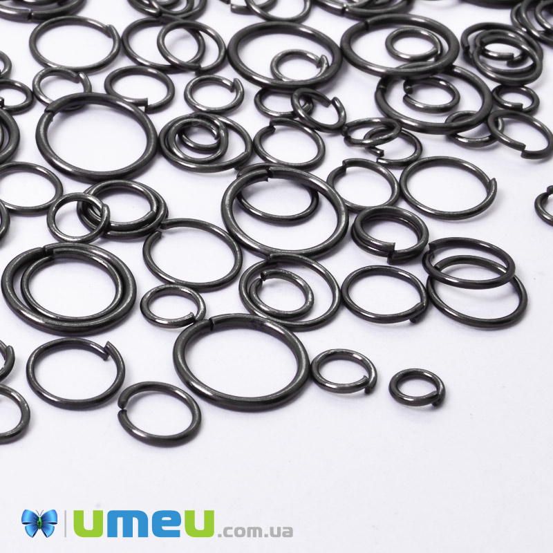 Колечки, Микс 4-12 мм, толщина 0,7 мм, Черные (PIN-048952)