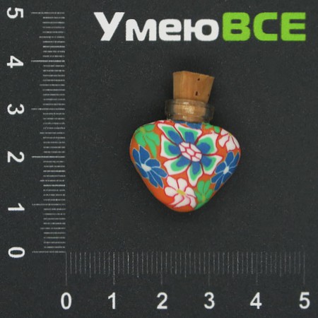 Стеклянная баночка с полимерной глиной Сердце, Оранжевая, 24х22 мм (DIF-006772)