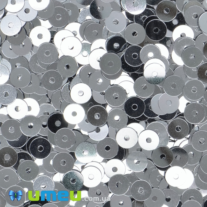 Паєтки Італія круглі плоскі, 4 мм, Сріблясті №1111 Argento Metallizzati (PAI-039111)