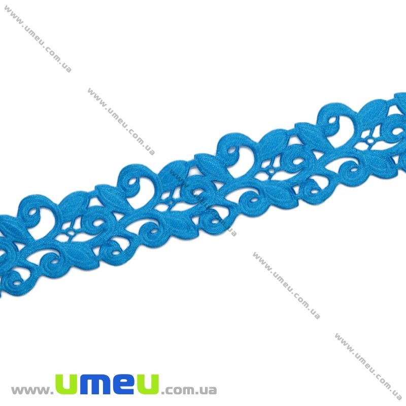 Тасьма тиснена Листочки, 20 мм, Блакитна яскрава (LEN-019722)