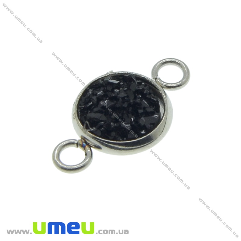 Коннектор из нерж. стали Имитация друзы (смола), Черный, 18х10 мм (STL-036786)