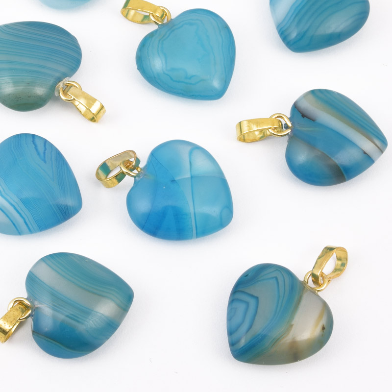 Підвіска Серце, Натур. камінь Агат синій, 18х15х10 мм (POD-057927)