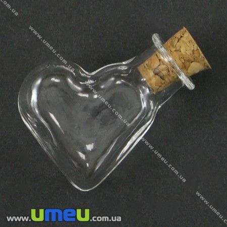 Скляна баночка Серце, Прозора, 24х20 мм (DIF-001867)