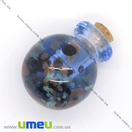 Скляна баночка Lampwork з фосфорісцентнимі вкрапленнями, 26х21 мм, Синя (DIF-006782)