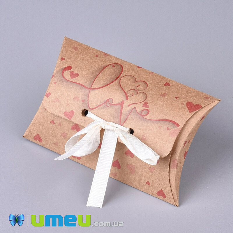 Сборная картонная коробочка, 12,3х7,6х2,5 см, Крафт, Сердца (UPK-042989)