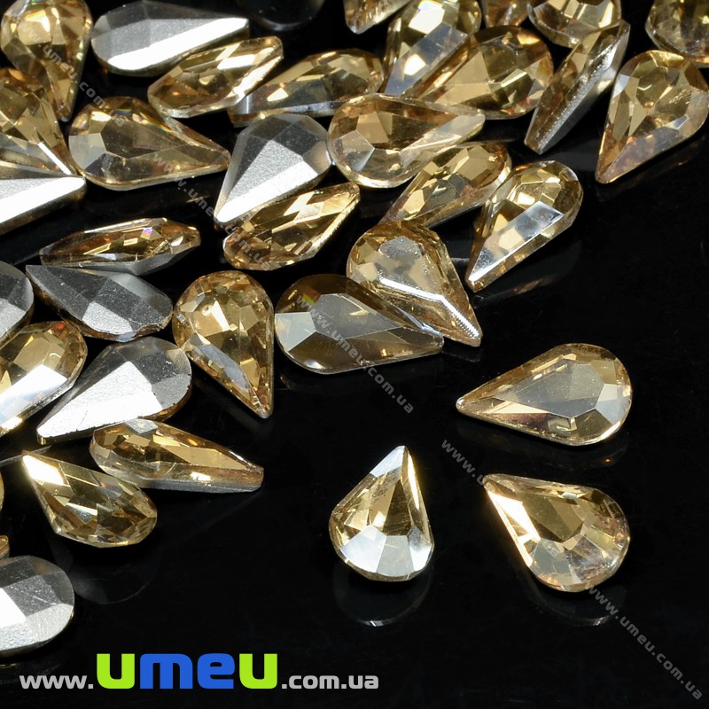 Ріволі скляний, Крапля гранована, 10х6 мм, Бежевий світлий (KAB-034033)