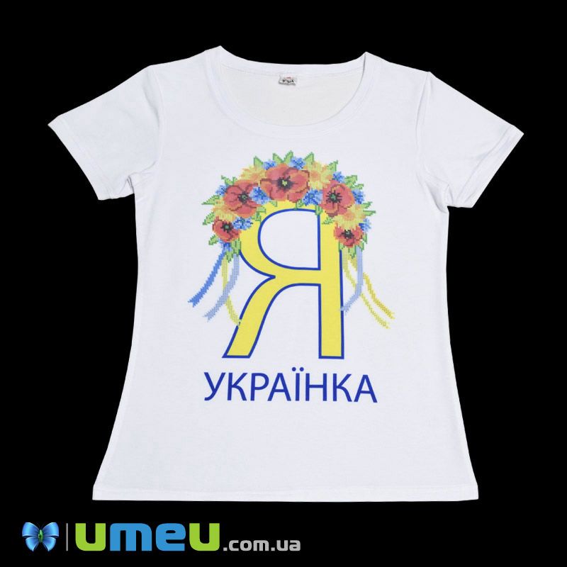 Жіноча футболка з принтом під вишивку Ф108, Розмір M, Біла (UPK-048180)