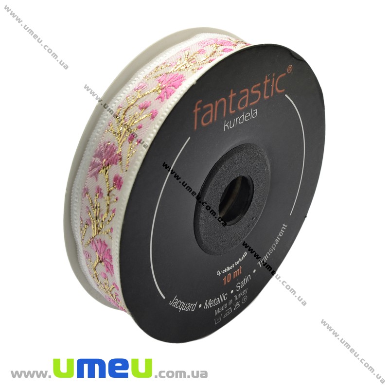 Тесьма Fantastic цветы васильки, 16 мм, Розовая (LEN-010919)