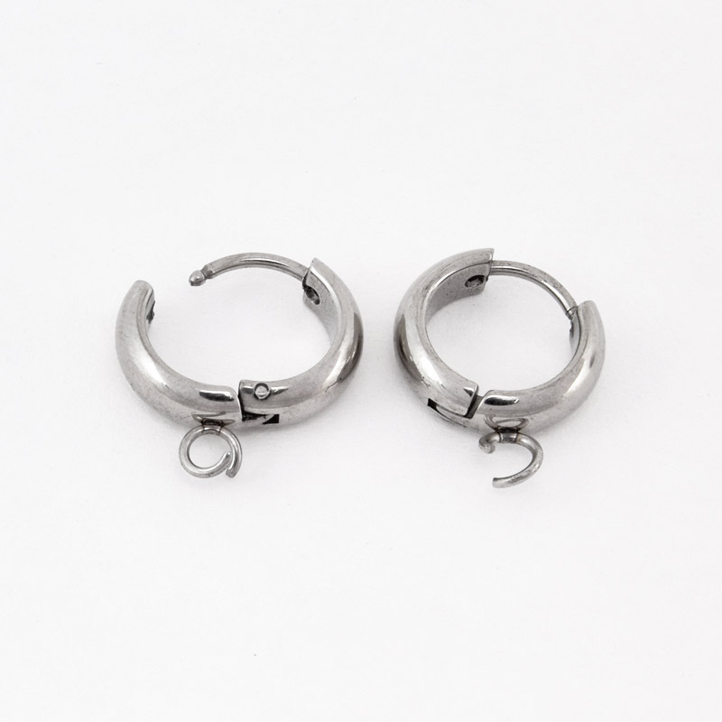 Сережки-кільця Huggie з нерж. сталі, 17х13х4 мм, Темне срібло (STL-059033)