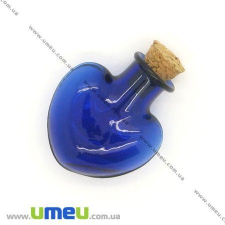 Скляна баночка Серце, Синя, 26х22 мм (DIF-006709)
