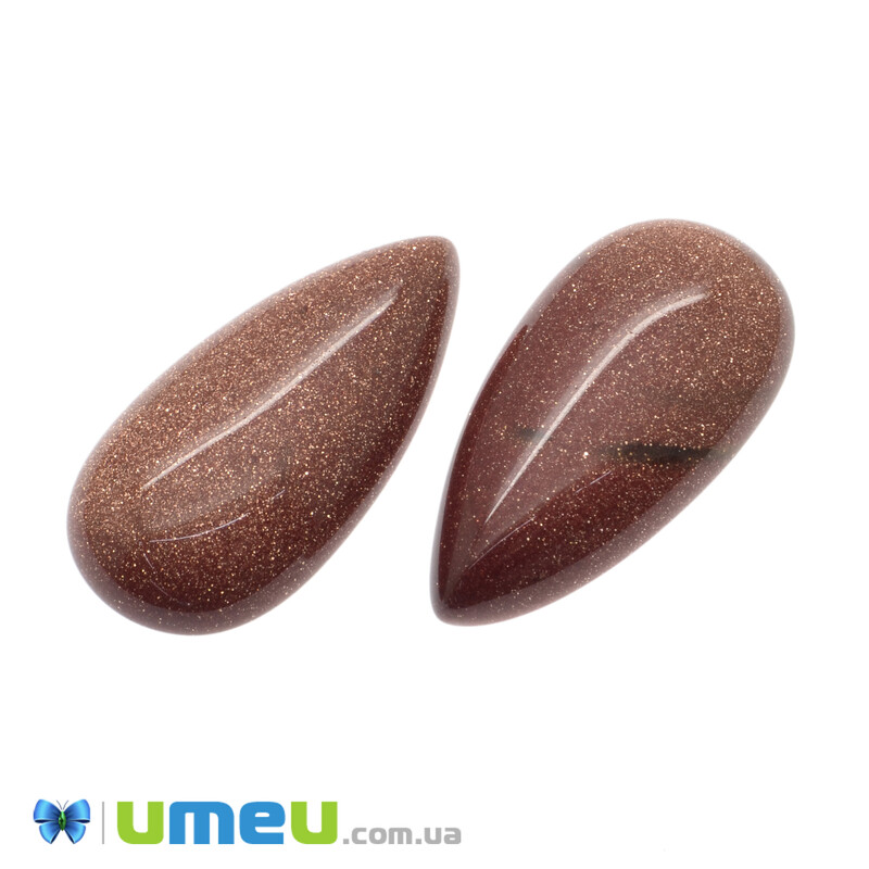 Кабошон нат. камінь Авантюрин Золотий пісок, Крапля, 30х15 мм (KAB-042757)