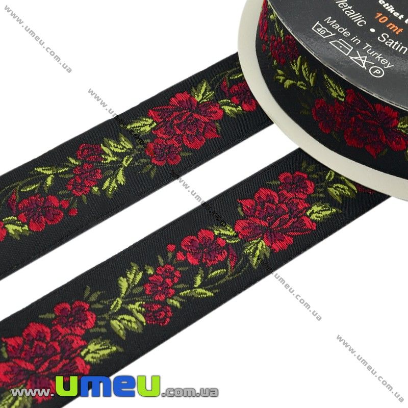Тасьма Fantastic квіти, 25 мм, Червона (LEN-010954)