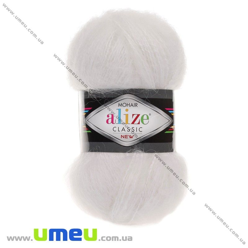 Пряжа Alize Mohair Classic 100 г, 200 м, Біла 55 (YAR-029592)
