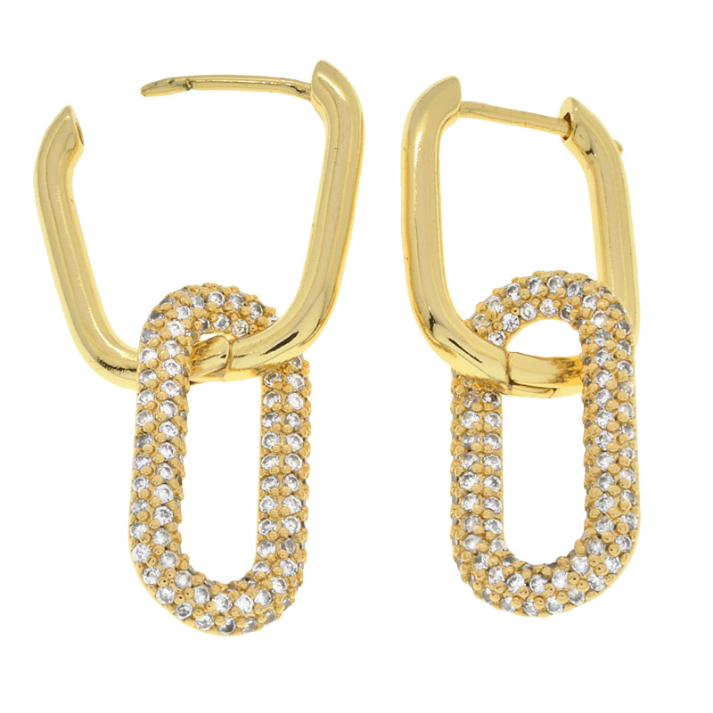 Сережки Huggie Позолота 18 kt зі стразами куб. цирконій, 38х15х3 мм (OSN-053110)