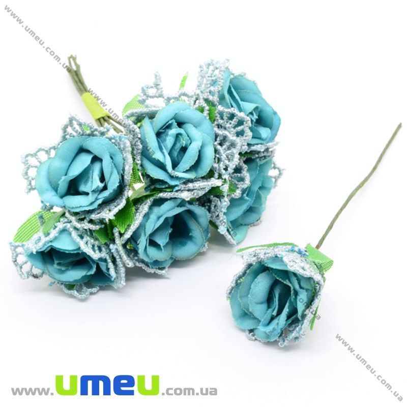 Роза тканинна з мереживом, 20 мм, М'ятна (DIF-029738)