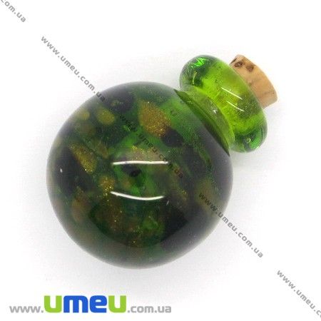 Стеклянная баночка Lampwork с фосфорисцентными вкраплениями, 26х21 мм, Зеленая (DIF-006780)