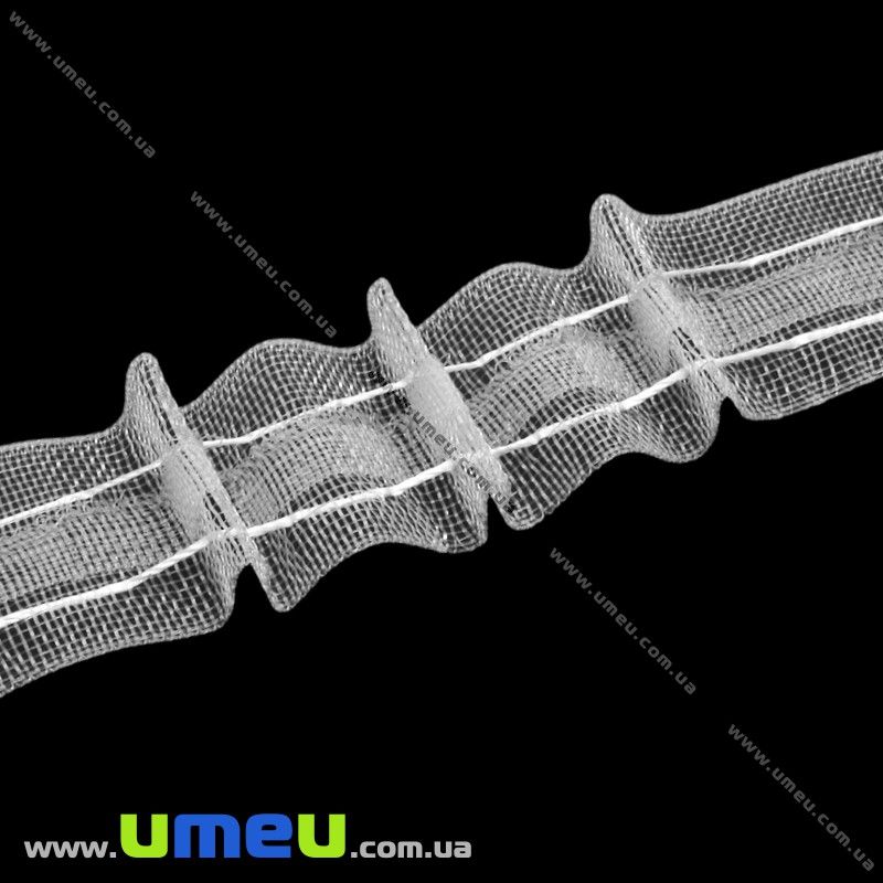 Тесьма шторная, 25 мм, Белая (LEN-011072)