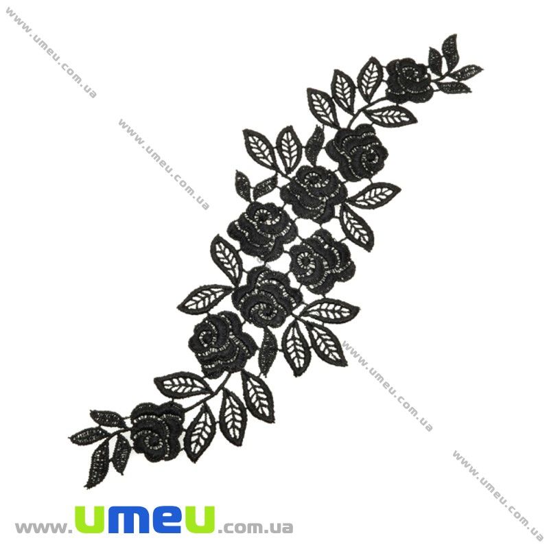 Мереживна вставка Троянди, 26х7 см, Чорна (LEN-025011)
