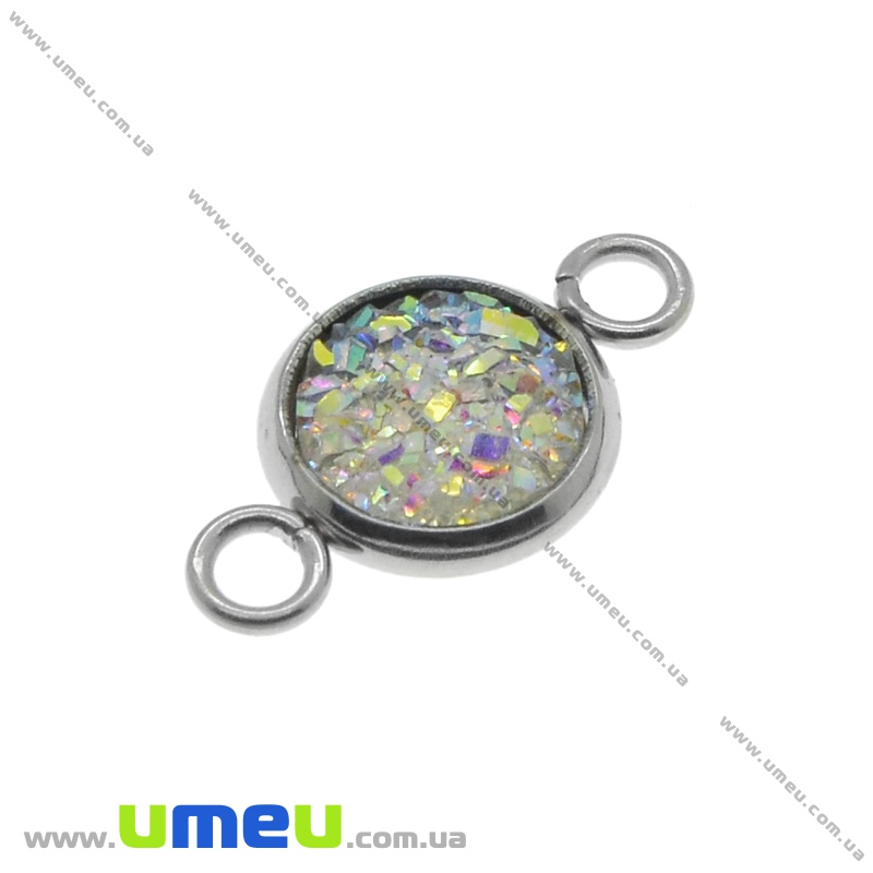 Коннектор из нерж. стали Имитация друзы (смола), Белый, 18х10 мм (STL-036780)