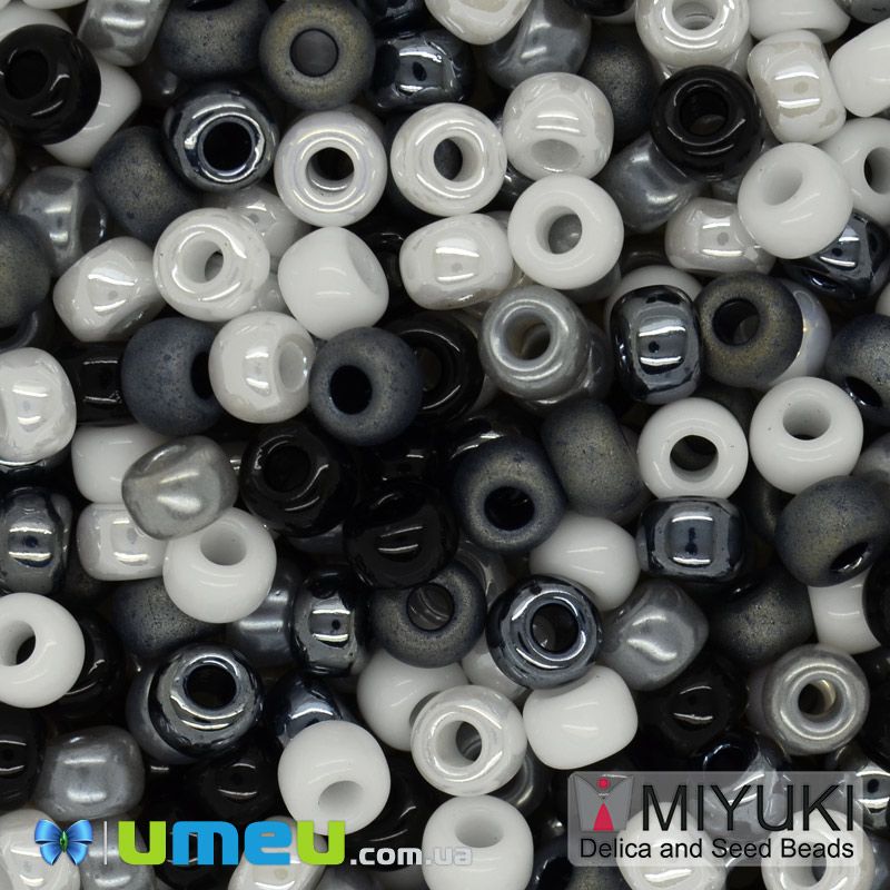 Бісер японський Miyuki круглий RR 6/0 №mix34, Чорно-білий (BIS-046001)