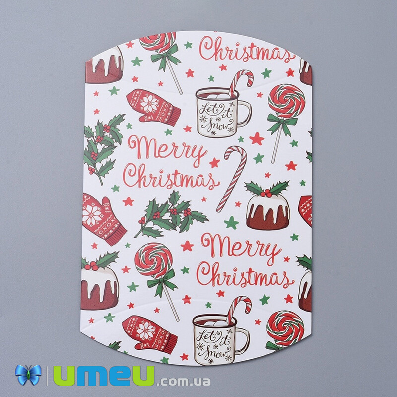 Збірна картонна коробочка, 16,5х14 см, Біла, Merry Christmas (UPK-042938)