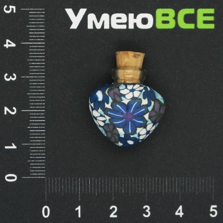 Скляна баночка з полімерною глиною Серце, Синя, 24х22 мм (DIF-006776)