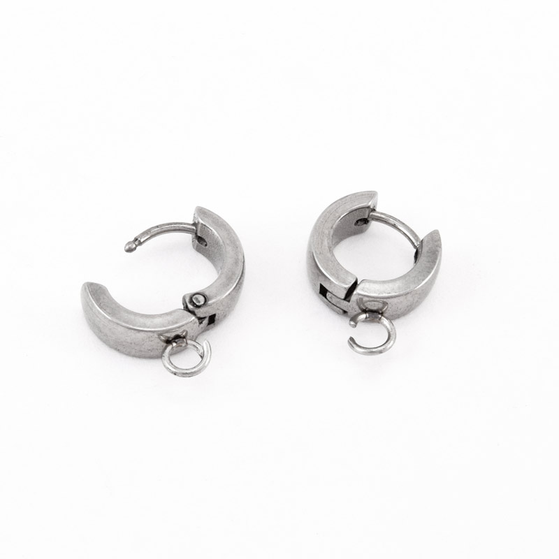 Сережки-кільця Huggie з нерж. сталі, 14,5х11х4 мм, Темне срібло (STL-059031)