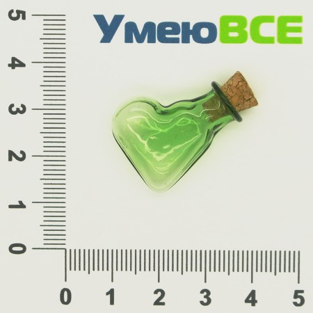 Скляна баночка Серце, Зелена, 24х20 мм (DIF-006695)