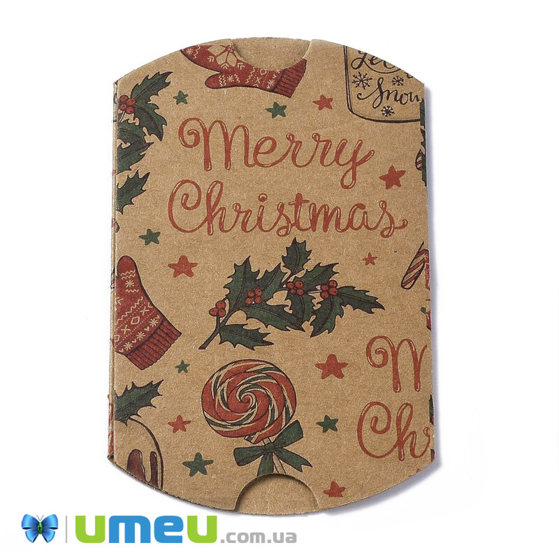 Збірна картонна коробочка, 9х7 см, Крафт, Merry Christmas (UPK-042918)