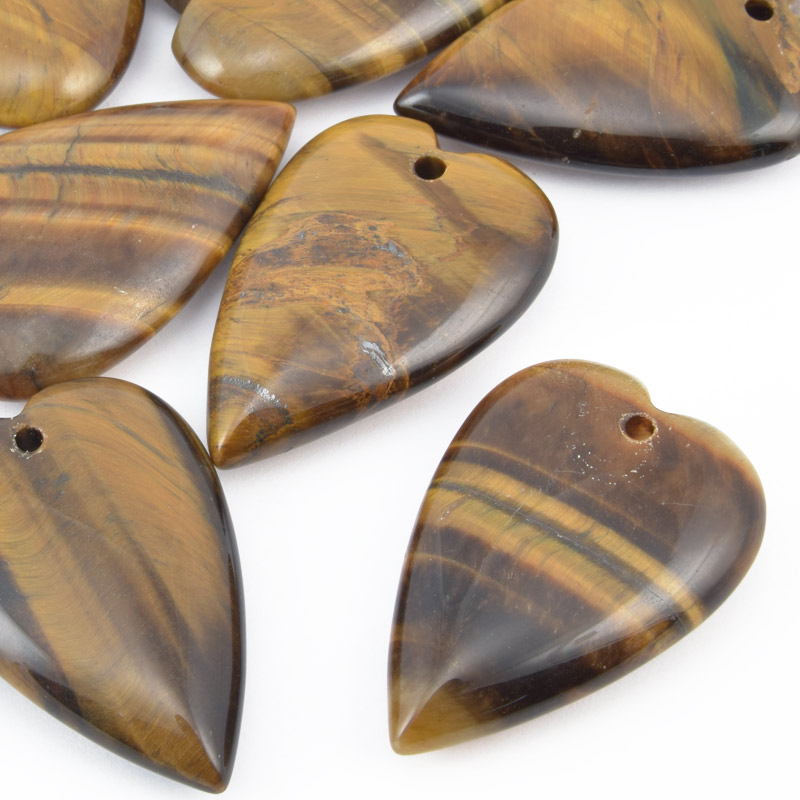 Підвіска Серце, Натур. камінь Тигрове око, 37х25х9 мм (POD-058634)