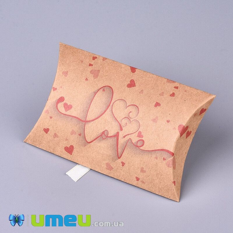 Сборная картонная коробочка, 12,3х7,6х2,5 см, Крафт, Сердца (UPK-042989)