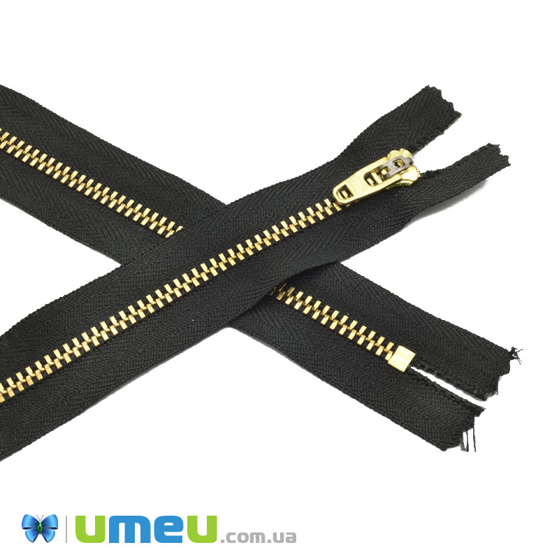 Блискавка брючна металева нероз'ємна YKK, 18 см, Тип 4,5, Чорна, Золото (ZIP-041181)