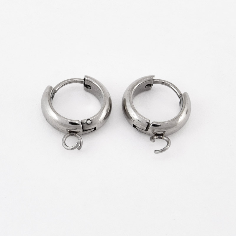 Сережки-кільця Huggie з нерж. сталі, 17х13х4 мм, Темне срібло (STL-059033)