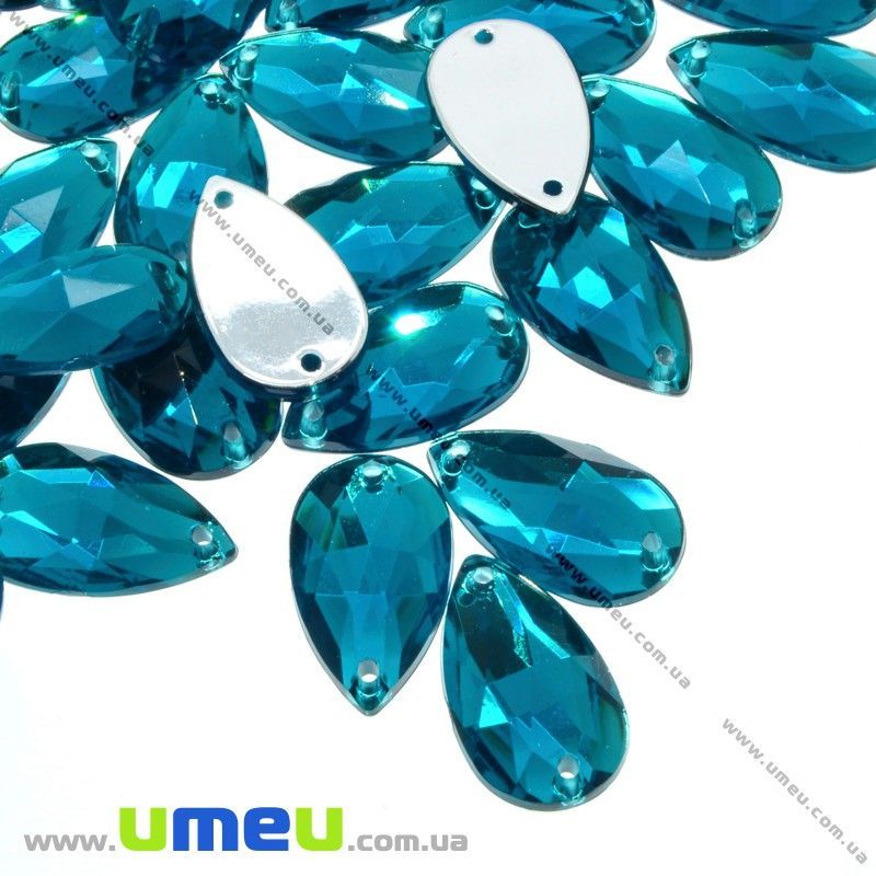 Пришивной кристалл пласт. Капля граненая, 13х8 мм, Бирюзовый (KAB-030563)