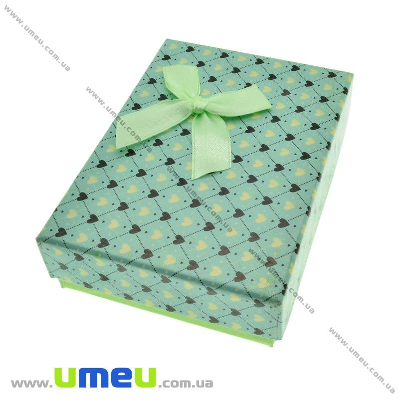 Подарочная коробочка Прямоугольная с сердечками, 11х8х3 см, Бирюзовая (UPK-023153)