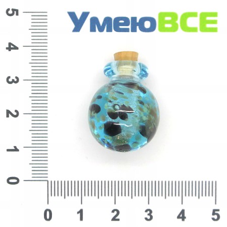Стеклянная баночка Lampwork с фосфорисцентными вкраплениями, 26х21 мм, Голубая (DIF-006779)