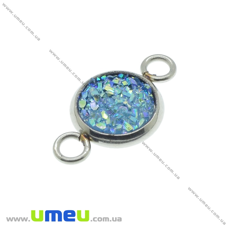 Коннектор из нерж. стали Имитация друзы (смола), Голубой, 18х10 мм (STL-036778)