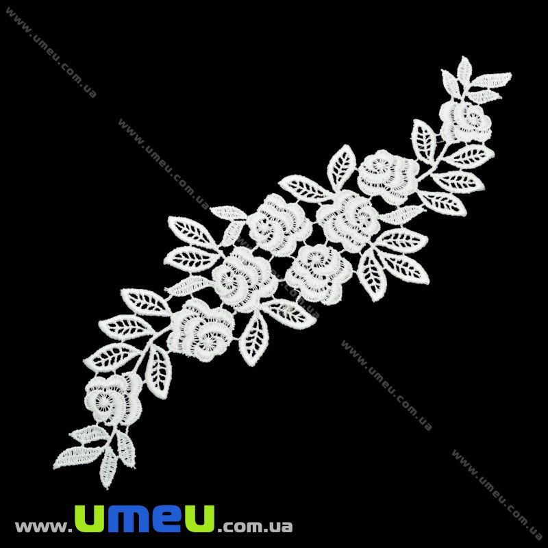 Кружевная вставка Розы, 26х7 см, Белая (LEN-025002)