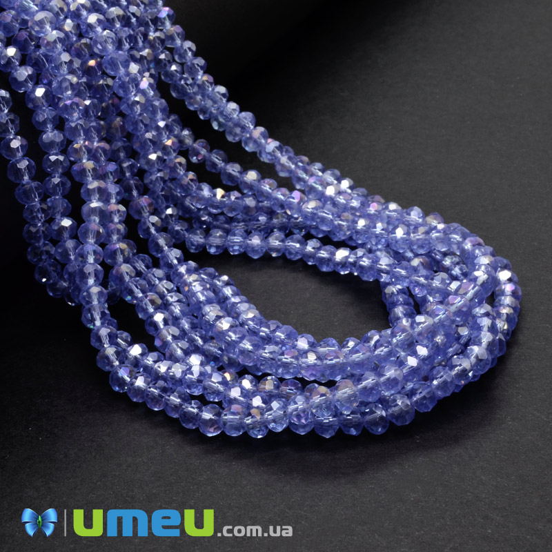 Намистини ронделі, 4х3 мм, Блакитні АВ (BUS-049082)