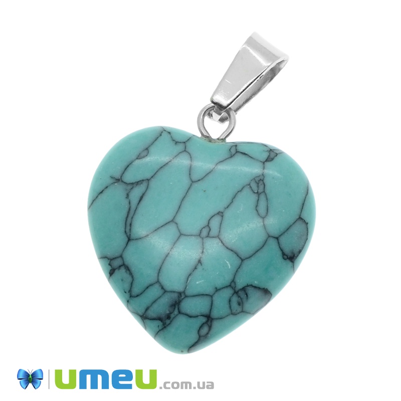 Подвеска Сердце из натурального камня, Бирюза (синт.), 28х20 мм (POD-037527)