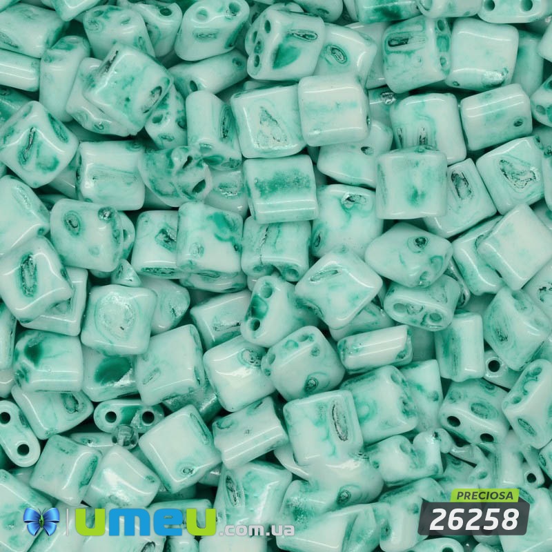 Бісер чеський Каро №26258, 5х5 мм, Смарагдовий мармуровий (BIS-026313)