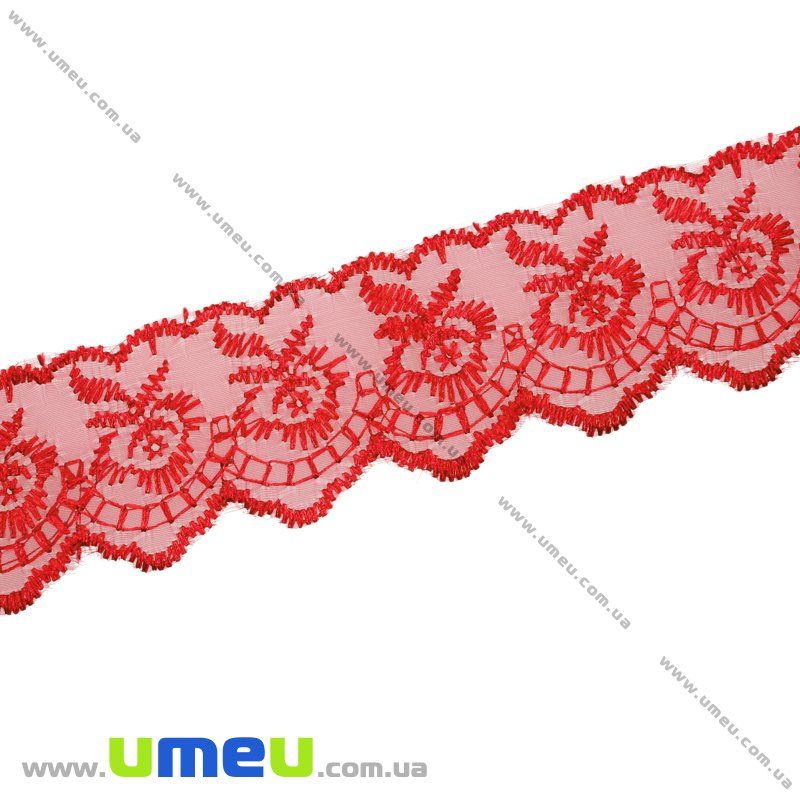 Мереживо органза Яблучко, 40 мм, Червоне (LEN-010448)