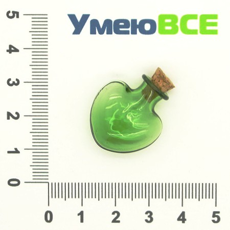Скляна баночка Серце, Зелена, 26х22 мм (DIF-006692)