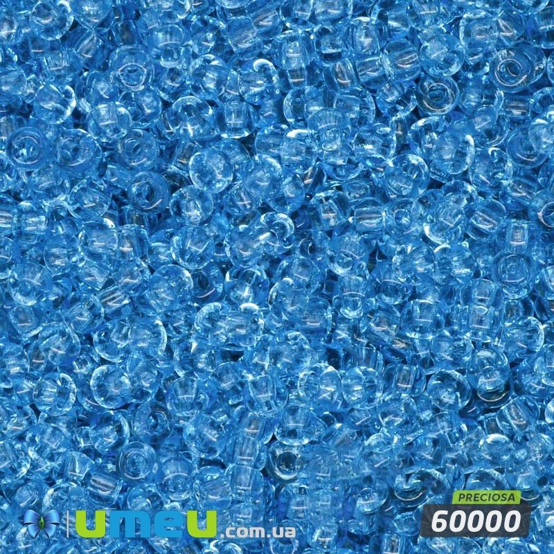 Бісер чеський №123/60000, Блакитний світлий, Прозорий, 10/0 (BIS-005788)