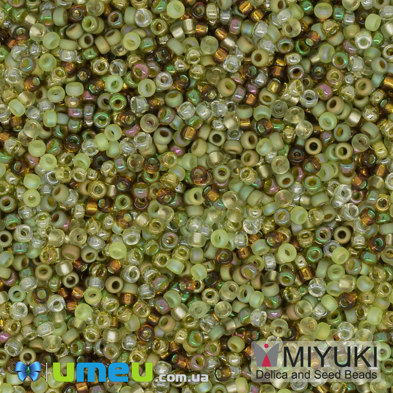 Бісер японський Miyuki круглий RR 15/0 №MIX55, Мікс оливковий (BIS-039808)
