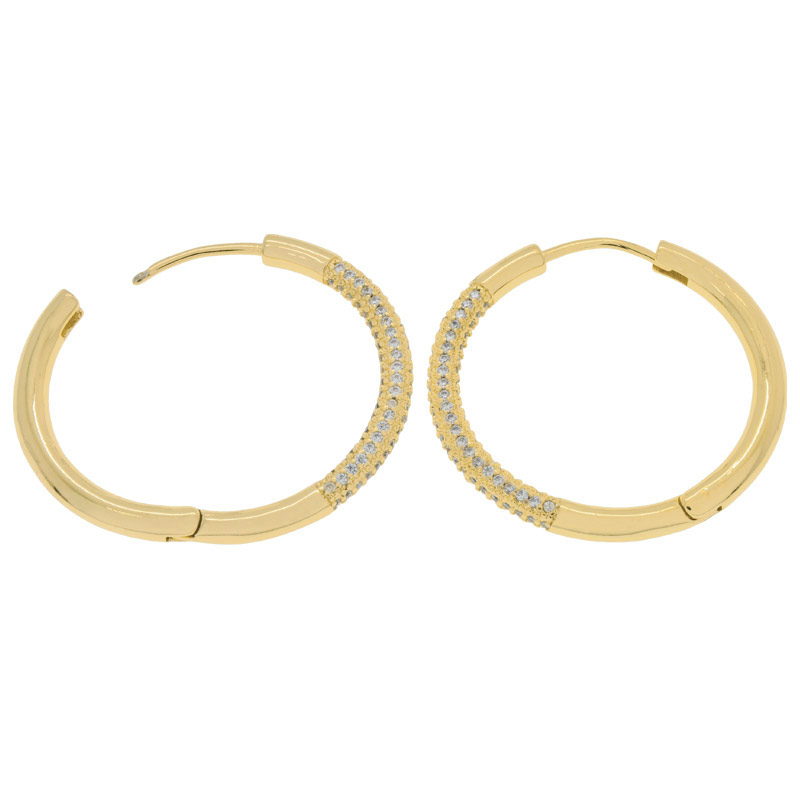 Сережки-кільця Huggie Позолота 18 kt зі стразами куб. цирконій, 35,5х33,5х3,5 мм (OSN-053108)