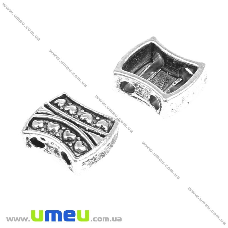 Намистини мет. на 2 отвори, 8х7 мм, Античне срібло (KON-016876)