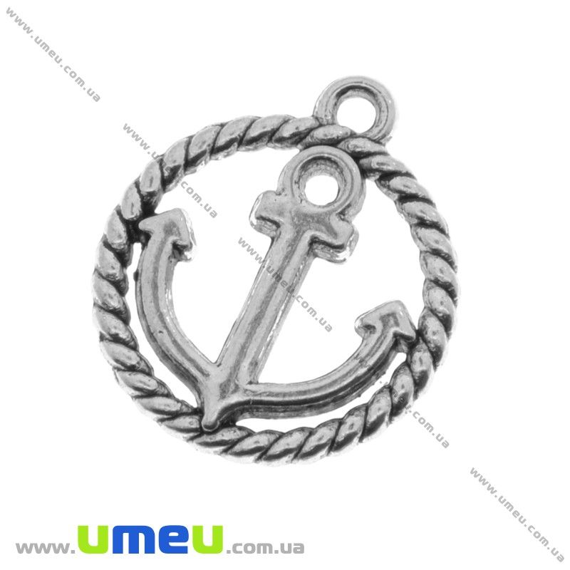 Підвіска метал. Якір (двостор.), 18х16 мм, Античне срібло (POD-006638)